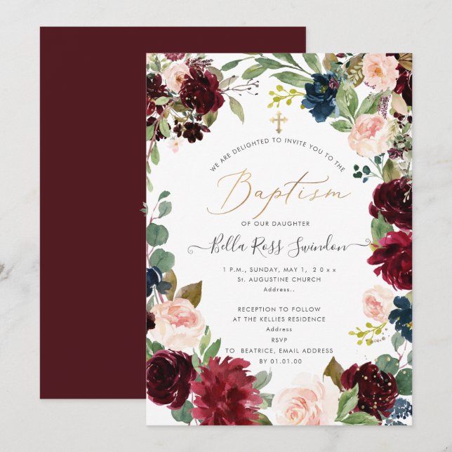 PixDezines Blush FlowersWatercolor Baptism Invitation (Front/Back)