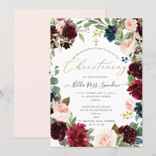 PixDezines Blush FlowersWatercolor Christening Invitation