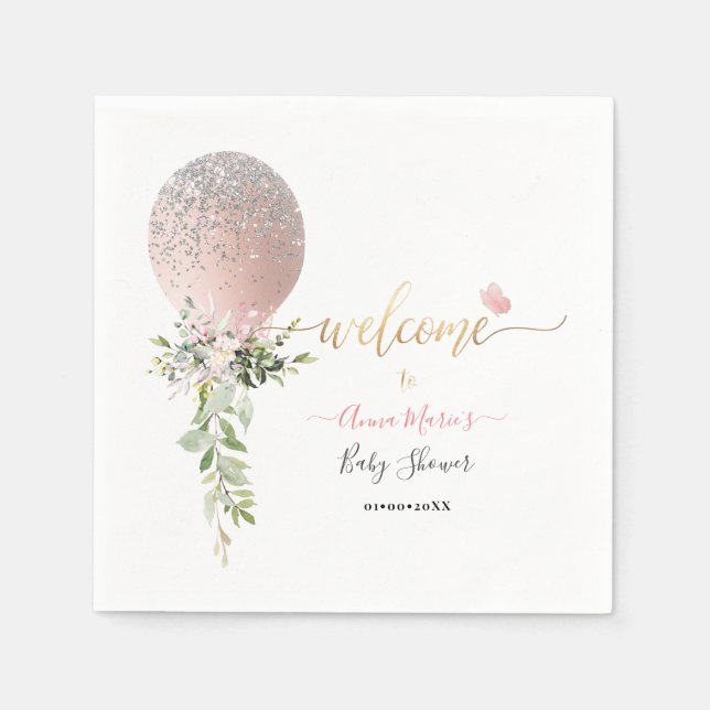 PixDezines Blush Glitter Balloon Any Event Welcome Napkin (Front)