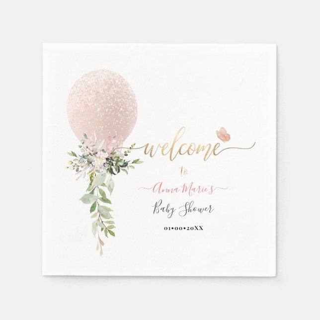 PixDezines Blush Glitter Balloon Any Event Welcome Napkin (Front)