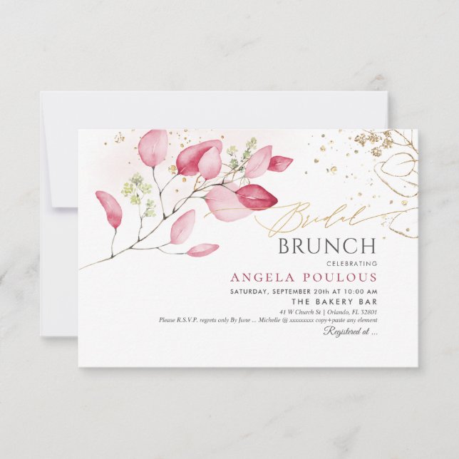 PixDezines Blush Gum Eucalyptus Bridal Brunch Invitation (Front)