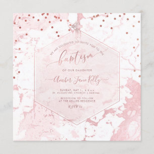 PixDezines Blush Honeycomb Marble Baptism Invitation