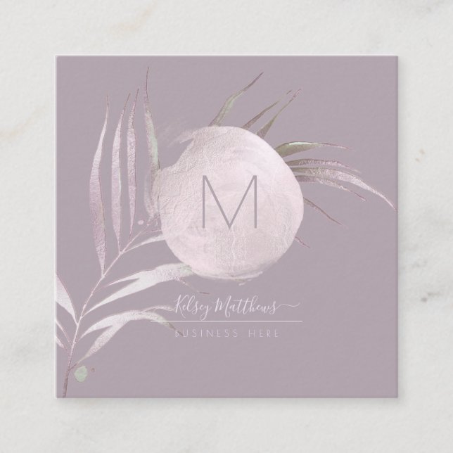 PixDezines Blush+Mauve Pink Palms Square Business Card (Front)