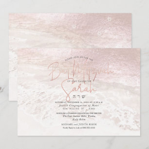 PixDezines Blush Ocean Shoreline Beach Bat Mitzvah Invitation