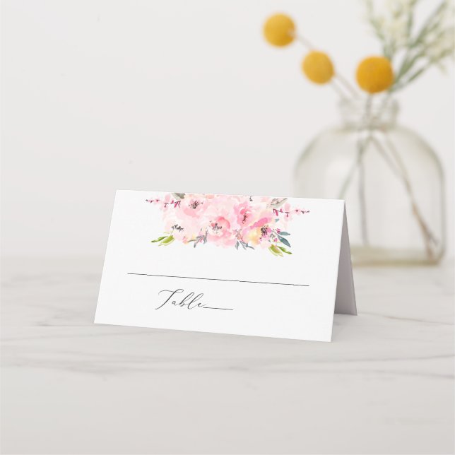 PixDezines Blush Peonies Watercolor Flowers Place Card (Front)