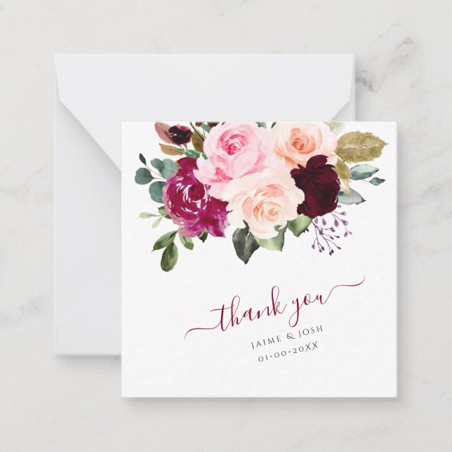 PixDezines Blush Pink Burgundy Watercolor Roses  Card (Front)