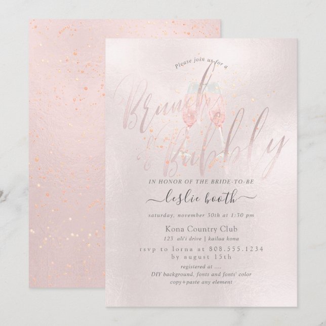 PixDezines Blush Pink Champagne Brunch+Bubbly Invitation (Front/Back)