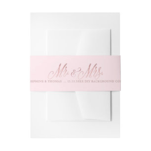 PixDezines Blush Pink+Faux Rose Gold Mr.+Mrs. Invitation Belly Band