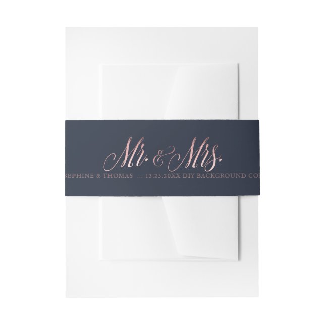 PixDezines Blush Pink+Faux Rose Gold Mr.+Mrs. Invitation Belly Band (Front Example)