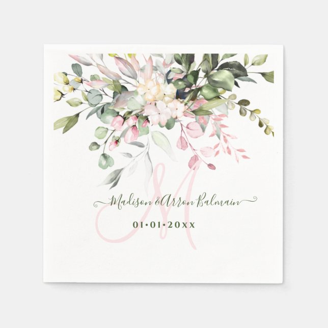 PixDezines Blush Pink Gum Eucalyptus Monogram Napkin (Front)