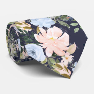 PixDezines Blush Pink Ice Blue Watercolor Flowers Tie