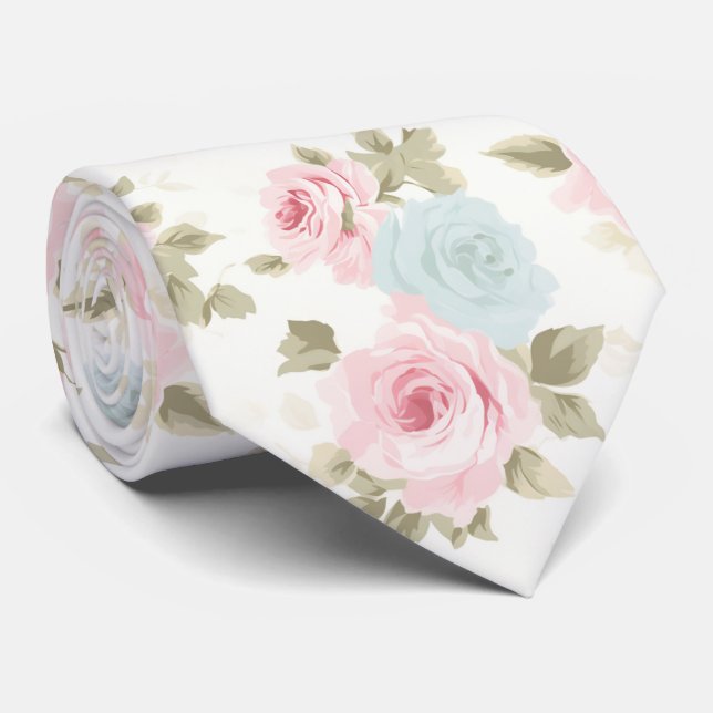 PixDezines Blush Pink Ice Blue Watercolor Roses Tie (Rolled)