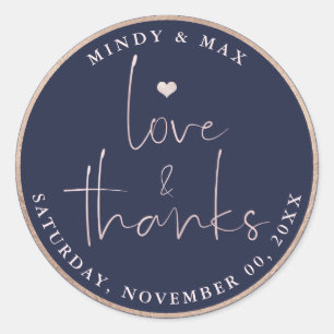PixDezines BLUSH PINK LOVE+THANKS DIY NAVY Classic Round Sticker
