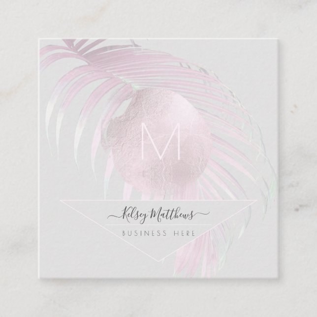 PixDezines Blush Pink Palms Square Business Card (Front)