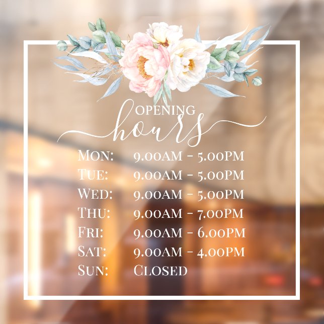 PixDezines Blush Pink Peonies Business Hours Window Cling (Sheet 2)