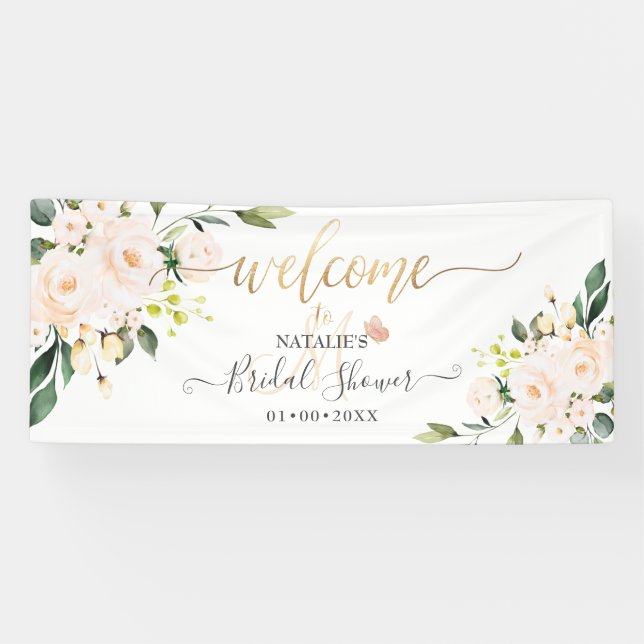 PixDezines Blush Pink Roses Watercolor Flowers Banner (Horizontal)