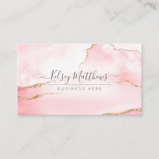 PixDezines Blush Pink Watercolor Agate Business Card (Front)