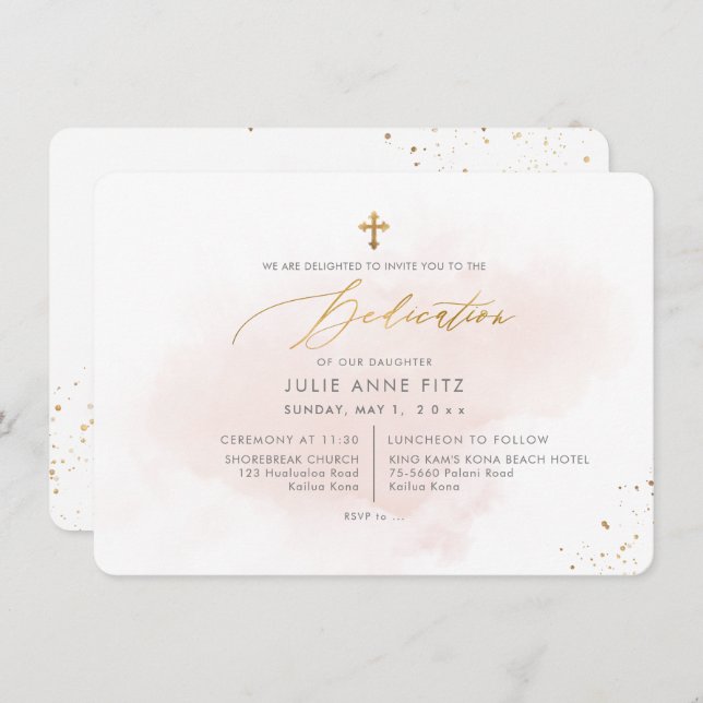 PixDezines Blush Pink Watercolor Dedication Invitation (Front/Back)
