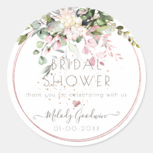 PixDezines Blush Pink Watercolor Eucalyptus Classic Round Sticker