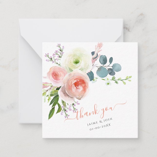 PixDezines Blush Pink Watercolor Peonies Note Card (Front)