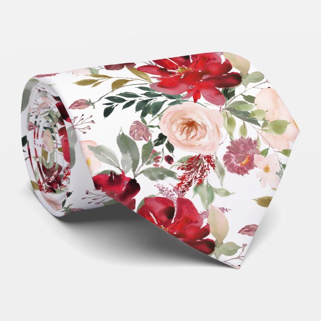 PixDezines Blush Red Watercolor Flowers DIY colour Tie (Rolled)