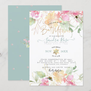 PixDezines Blush Sweetpeas Watercolor Bat Mitzvah Invitation