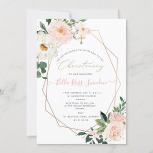 PixDezines Blush Watercolor Flowers Christening Invitation