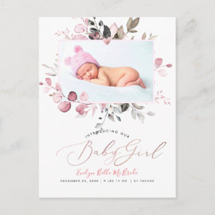 PixDezines Blush Watercolor flowers Girl Birth Pos Postcard