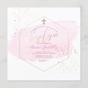 PixDezines Blush Watercolor+Honeycomb Baptism Invitation