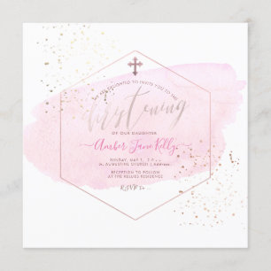 PixDezines Blush Watercolor+Honeycomb Christening Invitation