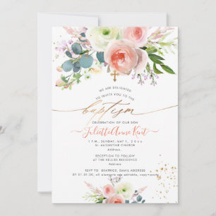 PixDezines Blush Watercolor Peonies Baptism Invitation