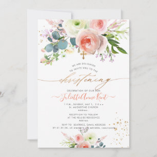 PixDezines Blush Watercolor Peonies Christening Invitation