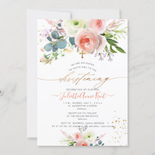PixDezines Blush Watercolor Peonies Christening Invitation