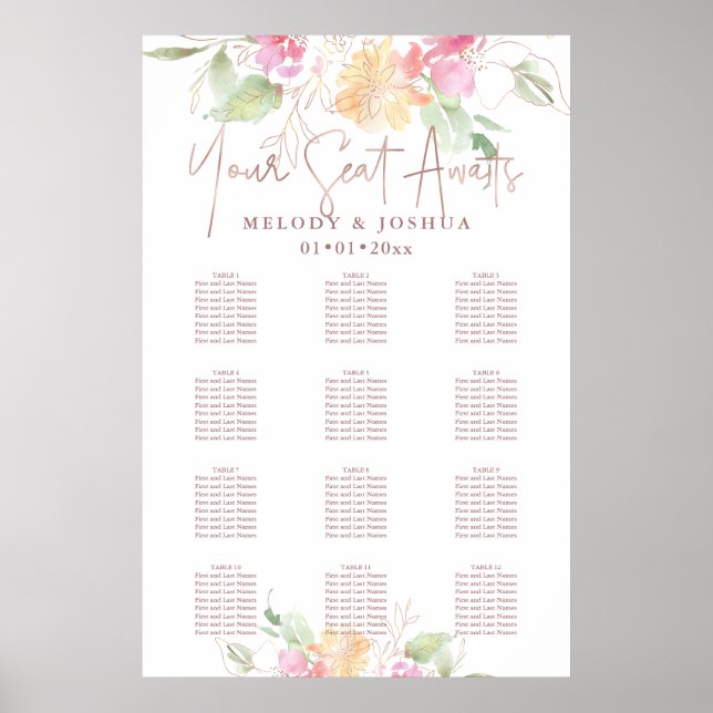 PixDezines Blushing Romance Flowers, Seating Poster (Front)