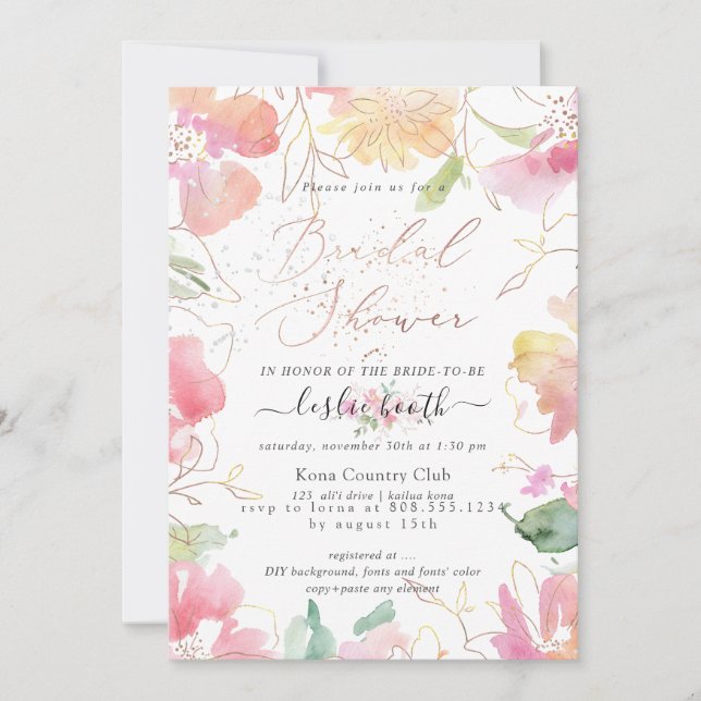 PixDezines Blushing Romance Sweetpea Bridal Shower Invitation (Front)