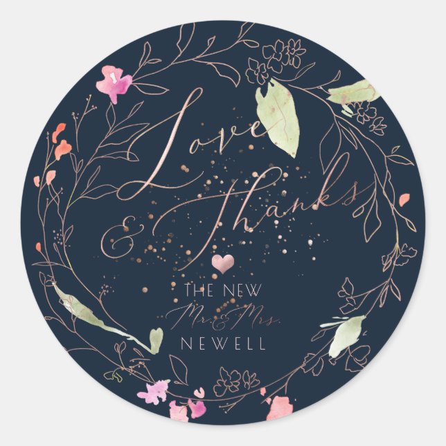 PixDezines Blushing Romance, Watercolor Thank You Classic Round Sticker (Front)
