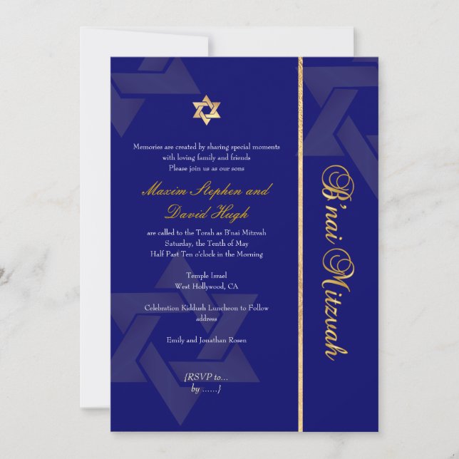 PixDezines Bnai Mitzvah/dark blue/gold/diy colour Invitation (Front)