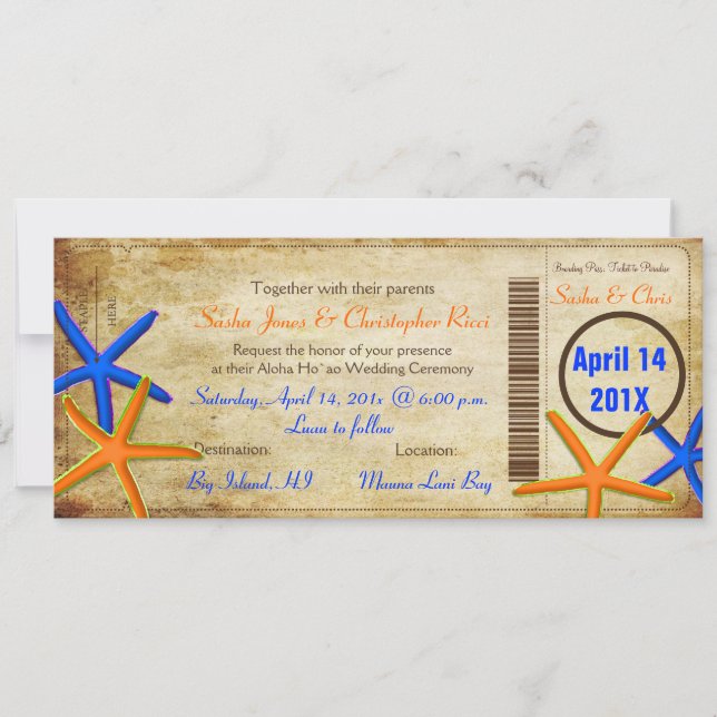 PixDezines Boarding Pass+Beach Wedding Invitations (Front)