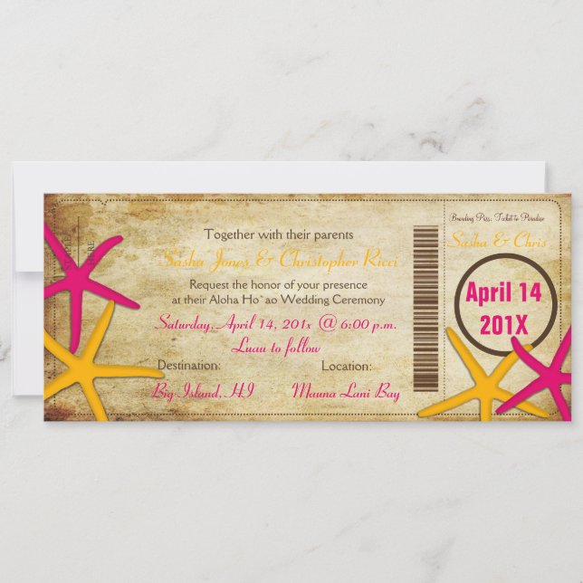 PixDezines Boarding Pass+Beach Wedding Invitations (Front)