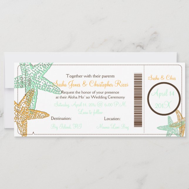 PixDezines Boarding Pass+Beach Wedding Invitations (Front)