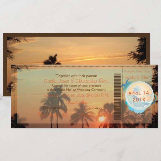 PixDezines Boarding Pass hawaii sunset Invitation (Front/Back)