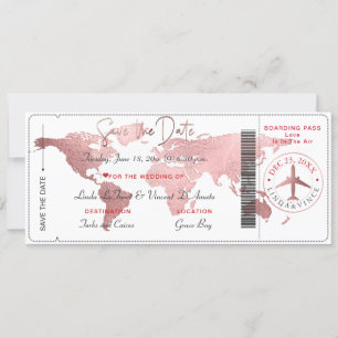 PixDezines Boarding Pass Save the Date, World Map Invitation