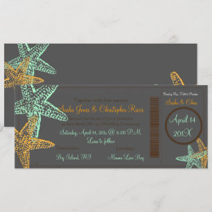 PixDezines Boarding Pass+Starfish+Beach Wedding Invitation