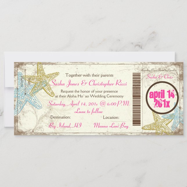 PixDezines Boarding Pass to Paradise Invitation (Front)