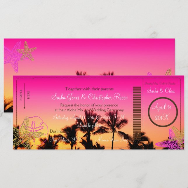 PixDezines Boarding Pass+Tropical Sunset A-Bay Invitation (Front/Back)