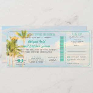 PixDezines Boarding Pass+Vintage Beach Wedding Invitation