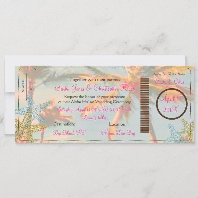 PixDezines Boarding Pass+Vintage Beach Wedding Invitation (Front)