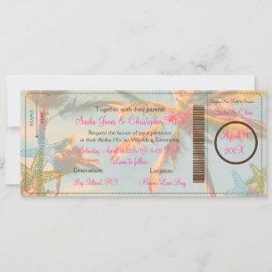 PixDezines Boarding Pass+Vintage Beach Wedding Invitation