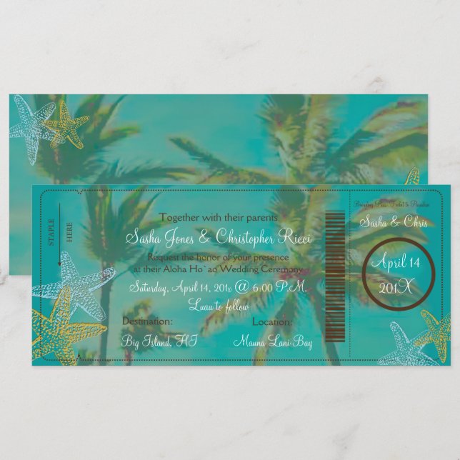 PixDezines boardingpass vintage hawaiian beach Invitation (Front/Back)