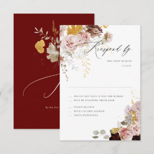 PixDezines Boho Autumn Flowers Blush Burgundy RSVP Card
